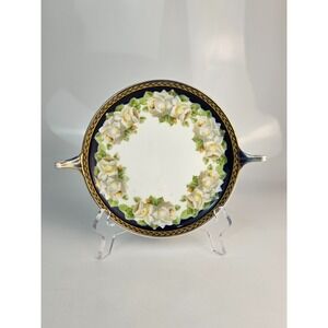 Rosenthal Donatello Porcelain Handled Cake Plate Black Roses Gold Bavaria